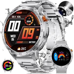 imageLIGE 175quot Super Large AMOLED Round Smart Watches for Men with LED Flashlights Outdoor Military Smartwatch for Android iOS 100 Sports IP68 Waterproof 200 Watch Faces 730mAh Silver Metal StrapTX2F