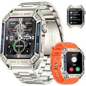 imageLIGE 2024 Smart Watch for Men AnswerMake Call 191quot IPS Screen Fitness Watch with Step Calorie SpO2 Heart Rate Sleep Monitor IP67 Waterproof Military Smartwatch for Android iOS Silver Gray