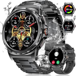 imageLIGE Military Smart Watch for MenAnswerMake Call143quot HD AMOLED Rugged Smartwatch for iPhone Android PhoneFitness WatchBlack Sport Watch with 120 Sport Modes5ATM WaterproofSML6JU
