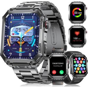 imageLIGE Military Smart Watches for Men Bluetooth Mens Smart Watch 196quot Tactical Smart Watches Fitness Watch with 70SportsHeart RateBlood PressureSleep Waterproof Rugged Smartwatch 3 Straps