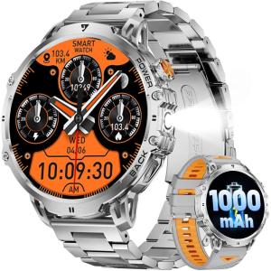 imageLIGE Military Smart Watches for Men2 Bands1000mAh185quot HD Large Screen Smartwatch Flashlight110 Sports ModesIP68 WaterproofSleep Monitor Fitness Tracker Watch for Android iOSSilverEF13F