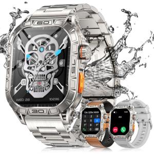 imageLIGE Military Smart Watches for MenCall ReceiveDial with 3 Straps196quotHD Big AMOLED Rugged Smartwatch for iPhone Android PhoneFitness Tracker 5ATM WaterproofHeart RateSleep MonitorSilver watchSilver stainless steelbrown leathergrey silicone