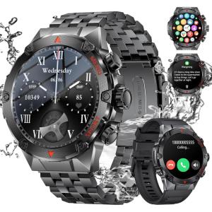 imageLIGE Smart Watch for Men AnswerMake Call 143quot AMOLED Military Smartwatch Heart Rate Blood Oxygen Sleep Monitor Step Counter IP68 Waterproof Outdoor Fitness Tracker for Android iOS 400mAh
