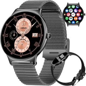 imageLIGE Smart Watch for Women2 Bands 143quot HD AMOLED Slim Smartwatch for Android iOSFitness Tracker with 120 Sport ModesIP68 WaterproofSleep MonitorSilverFV12F