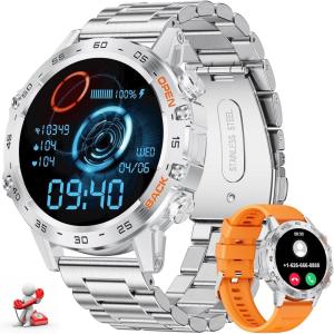 imageLIGE Smart Watches for Men 139quot Military Smartwatch with SpO2 Sleep Monitor Step Counter 247 Heart Rate Tactical Fitness Watch with 100 Sports Modes MakeAnswer Call Metal Band Silver