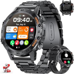 imageLIGE Smart Watches for Men 139quot Military Smartwatch with SpO2 Sleep Monitor Step Counter 247 Heart Rate Tactical Fitness Watch with 100 Sports Modes MakeAnswer Call Metal Band Black