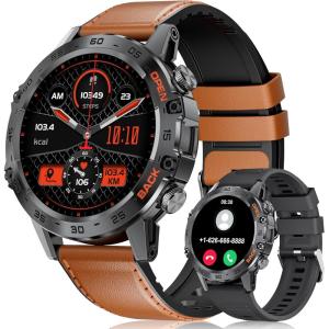 imageLIGE Smart Watches for Men 139quot Military Smartwatch with SpO2 Sleep Monitor Step Counter 247 Heart Rate Tactical Fitness Watch with 100 Sports Modes MakeAnswer Call Leather Band