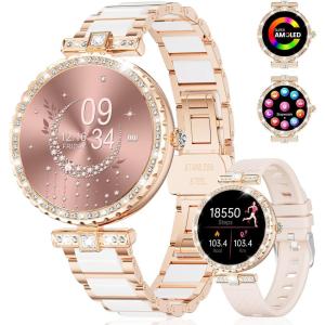 imageLIGE Smart Watches for Women with Diamonds for Android iOS 119quot AMOLED Smartwatch with 247 Heart Rate Sleep Monitor IP68 Waterproof MakeAnswer Call 110 Sport Modes Ceramic Strap Rose Gold