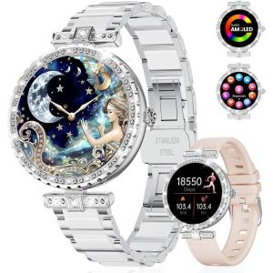 imageLIGE Smart Watches for Women with Diamonds for Android iOS 119quot AMOLED Smartwatch with 247 Heart Rate Sleep Monitor IP68 Waterproof MakeAnswer Call 110 Sport Modes Ceramic Strap Silver