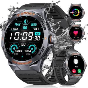 imageMilitary Smart Watch for Men Tactical Smart Watches with Buletooth Call 120 Sports Modes Fitness Watches 143quot AMOLED Watches Rugged Smart Watch for Compatible Android iPhone Samsung Phones