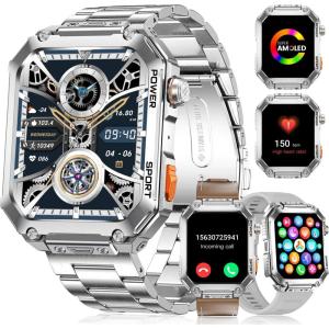 imageMilitary Smart Watch for Men3 Straps Bluetooth Call 196quot Tactical Smart Watches 70Sports Mode Fitness Watch Heart RateBlood PressureSleep Monitor Waterproof Rugged Smartwatch for Android iOS