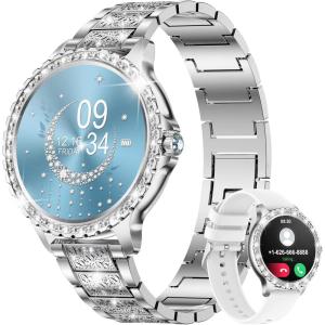 imageSmart Watches for Women132quot HD Fitness Tracker Watch with AnswerMake CallAI Voice ControlHeart RateCaloriesSpO2 Monitor 100 Sport Modes Ladies Silver Smart Watch for Android iOS 2 StrapsBW1845