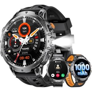 imageLIGE Military Smart Watches for Men3 Bands1000mAh185 HD Large Screen Smartwatch Flashlight110 Sports ModesIP68 WaterproofSleep Monitor Fitness Tracker Watch for Android iOSJet BlackEF13B